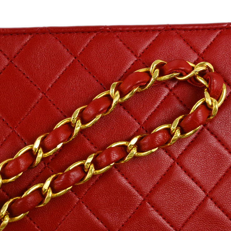 Chanel 1989-1991 Red Lambskin Straight Flap Shoulder Bag