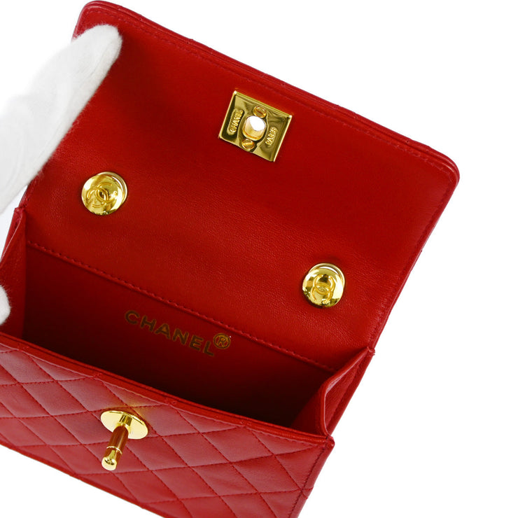 Chanel 1989-1991 Red Lambskin Straight Flap Shoulder Bag