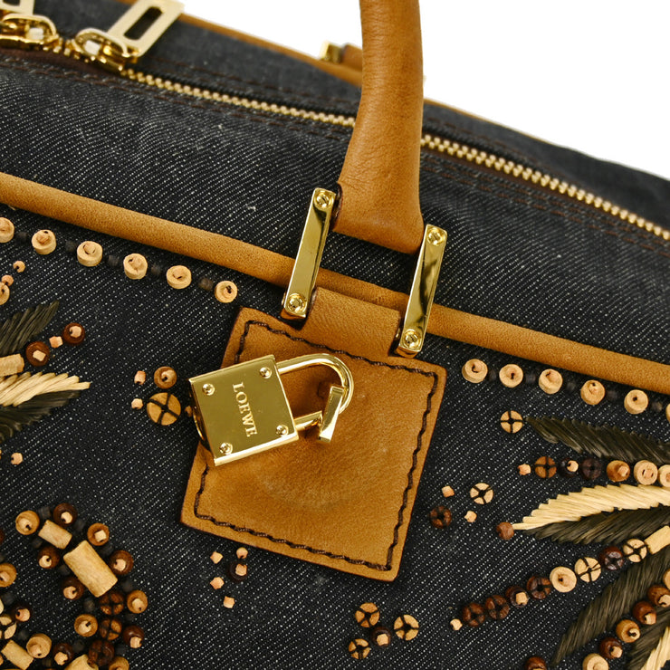 Loewe Navy Denim Wood Beaded Amazona 36 Handbag