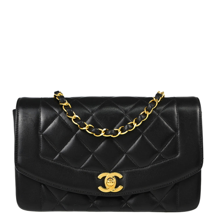 Chanel 1996-1997 Black Lambskin Small Diana Shoulder Bag