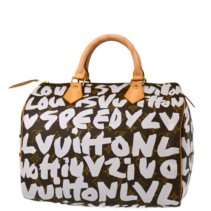 Louis Vuitton 2001 White Monogram Graffiti Speedy 30 Handbag M92195