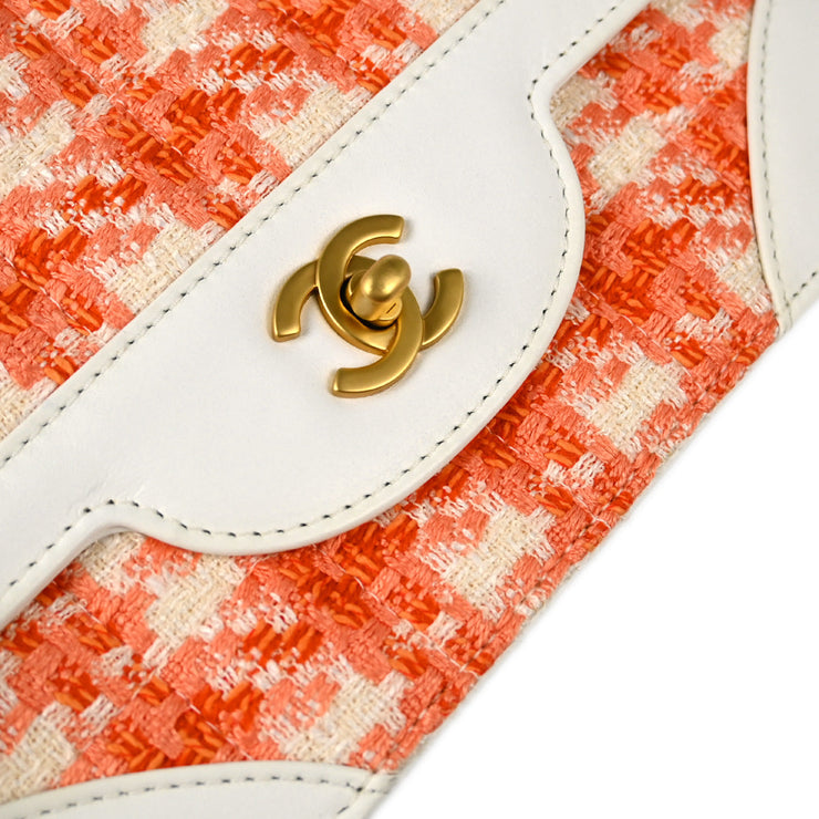 Chanel 2000-2002 White Orange Tweed Single Flap Shoulder Bag