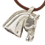 Hermes BIJOUTERIE FANTAISIE Horse Pendant Necklace Silver Brown