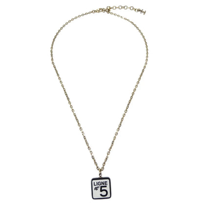 Chanel No5 Ligne Chain Necklace Pendant Gold White 06C