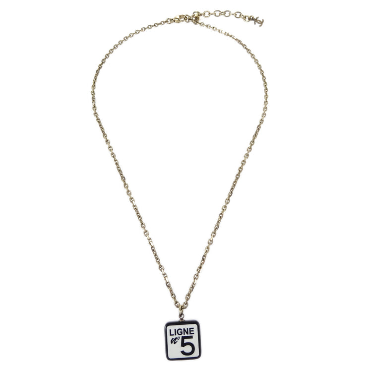 Chanel No5 Ligne Chain Necklace Pendant Gold White 06C