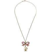 Chanel Chain Pendant Necklace Artificial Pearl Bow Gold 05A