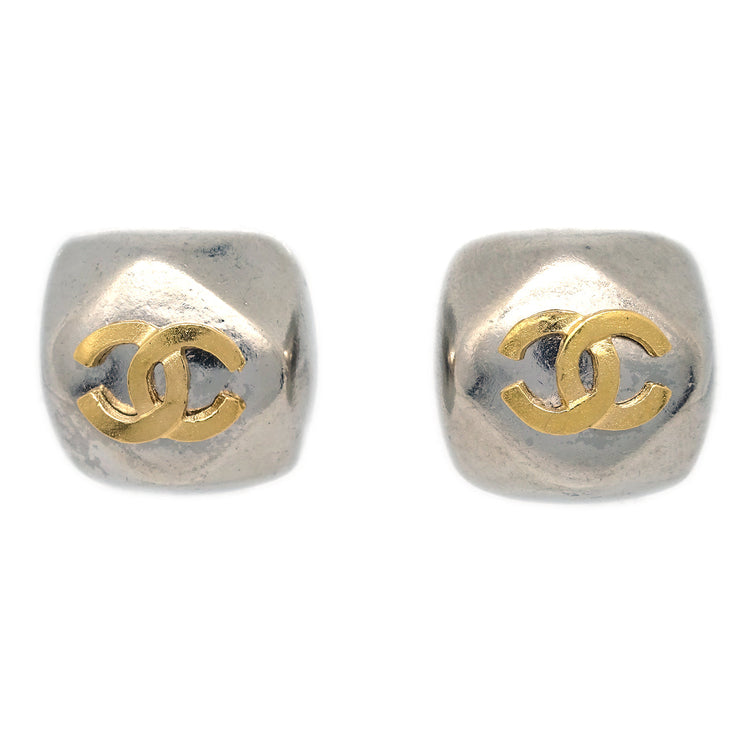 Chanel CC Square Earrings Clip-On Silver 98A