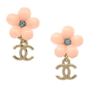 Chanel CC Flower Dangle Piercing Earrings Gold Pink 05A