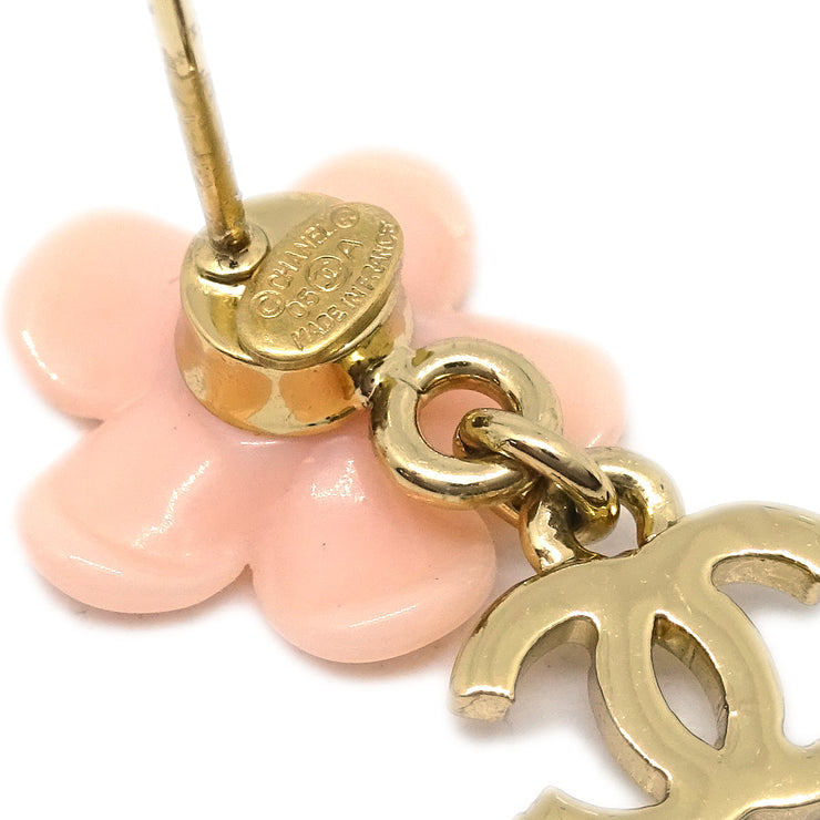 Chanel CC Flower Dangle Piercing Earrings Gold Pink 05A