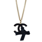 Chanel Bow CC Chain Necklace Pendant Gold Black 07C