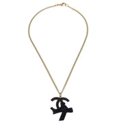 Chanel Bow CC Chain Necklace Pendant Gold Black 07C