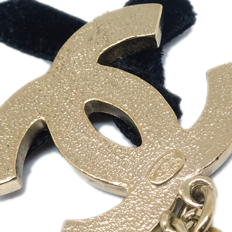 Chanel Bow CC Chain Necklace Pendant Gold Black 07C