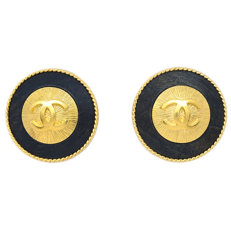 Chanel Button Earrings Clip-On Black 94P