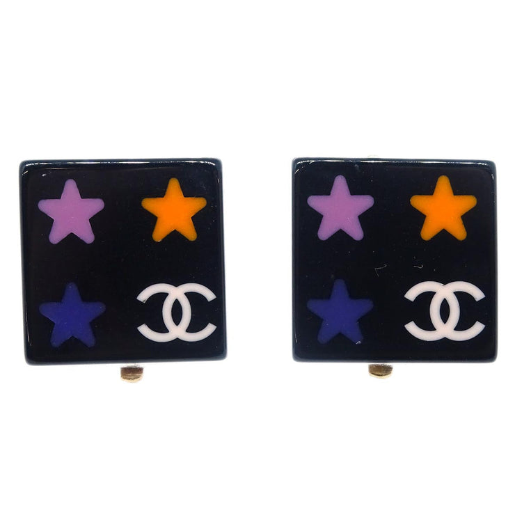 Chanel Square Earrings Clip-On Black 03A