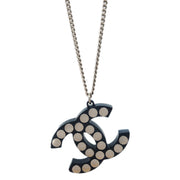 Chanel CC Chain Pendant Necklace Acrylic Silver Black 05P