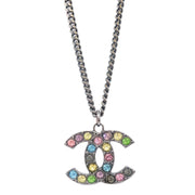 Chanel CC Chain Necklace Pendant Rhinestone Silver 05A