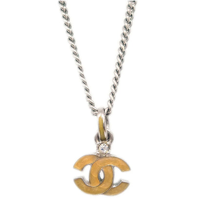 Chanel CC Chain Necklace Pendant Rhinestone Silver 04P