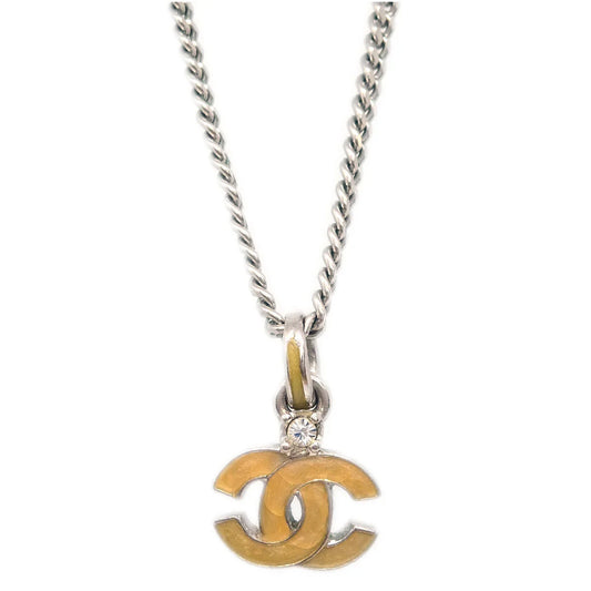 Chanel CC Chain Necklace Pendant Rhinestone Silver 04P