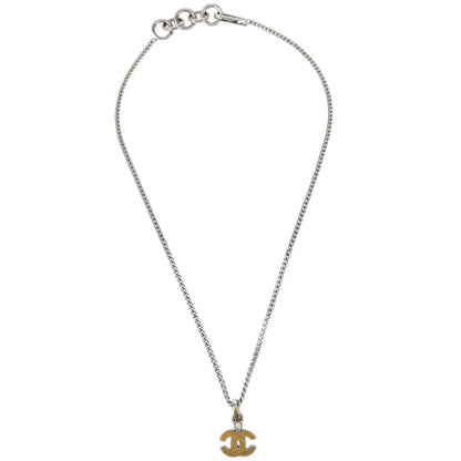 Chanel CC Chain Necklace Pendant Rhinestone Silver 04P