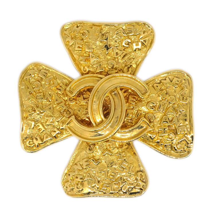 Chanel Clover Gold Brooch Pin 95A