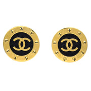 Chanel Button Earrings Clip-On Black Gold 93P