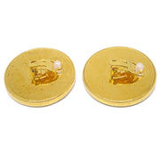 Chanel Button Earrings Clip-On Black Gold 93P