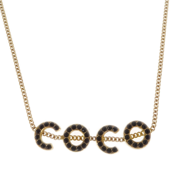 Chanel COCO Pendant Necklace Rhinestone Gold 01A