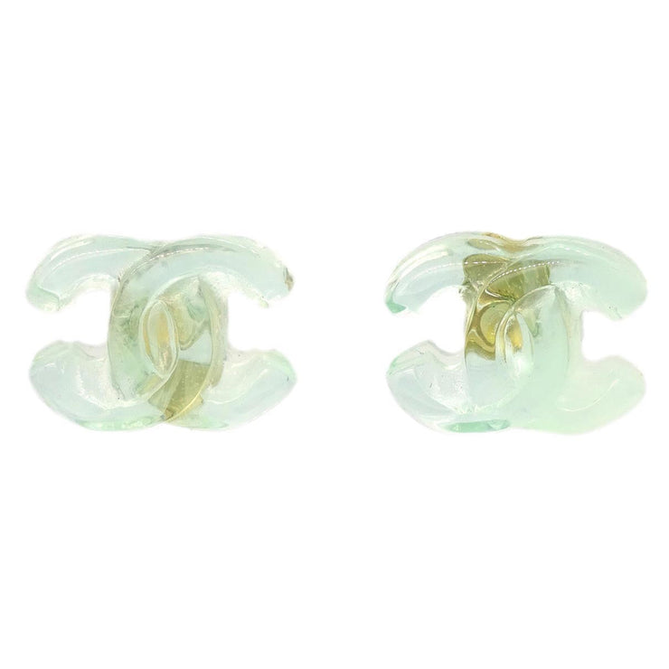 Chanel CC Piercing Earrings Light Green Acrylic 01P