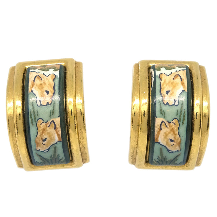 Hermes Gold Enamel Cloisonne Ware Earrings Clip-On