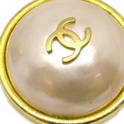 Chanel Gold Button Costume Pearl Earrings Clip-On 95P