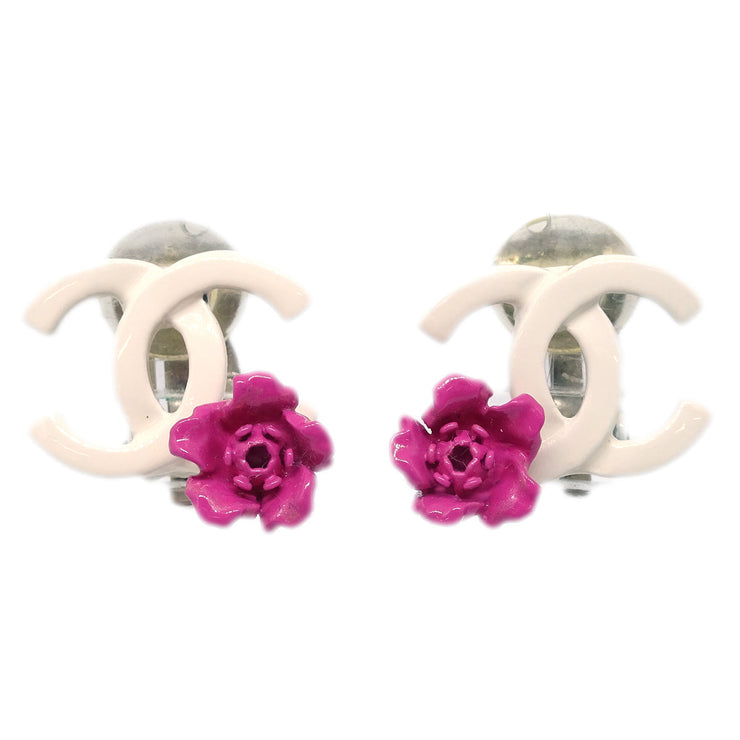 Chanel CC Flower Earrings Clip-On White 04P