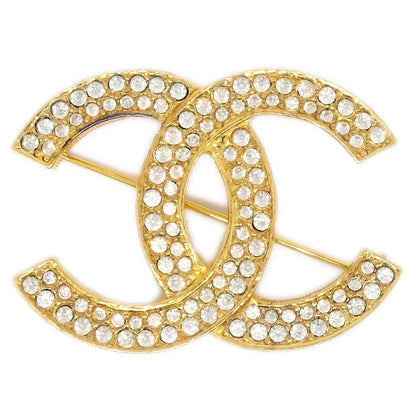 Chanel CC Brooch Pin Rhinestone Gold 174