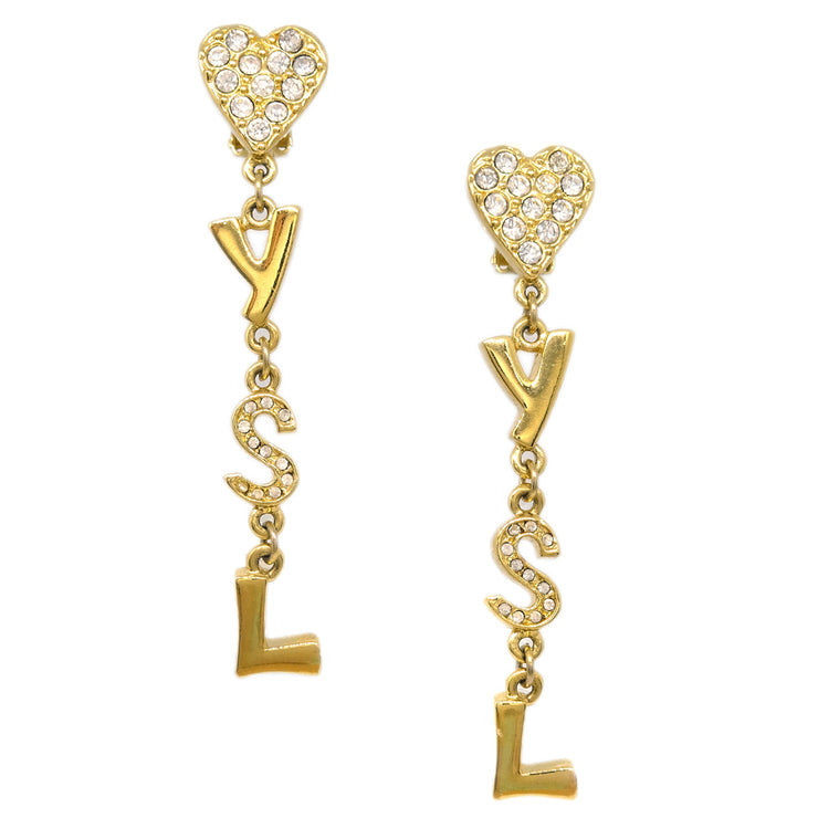 Yves Saint Laurent Gold Rhinestone Dangle Earrings Clip-On