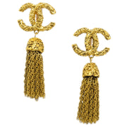 Chanel Fringe Charm Dangle Earrings Clip-On Gold 93A