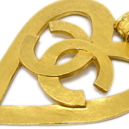Chanel Dangle Heart Earrings Gold Clip-On 95P
