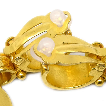 Chanel Dangle Heart Earrings Gold Clip-On 95P