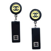 Chanel Piercing Dangle Earrings Silver Black 01P