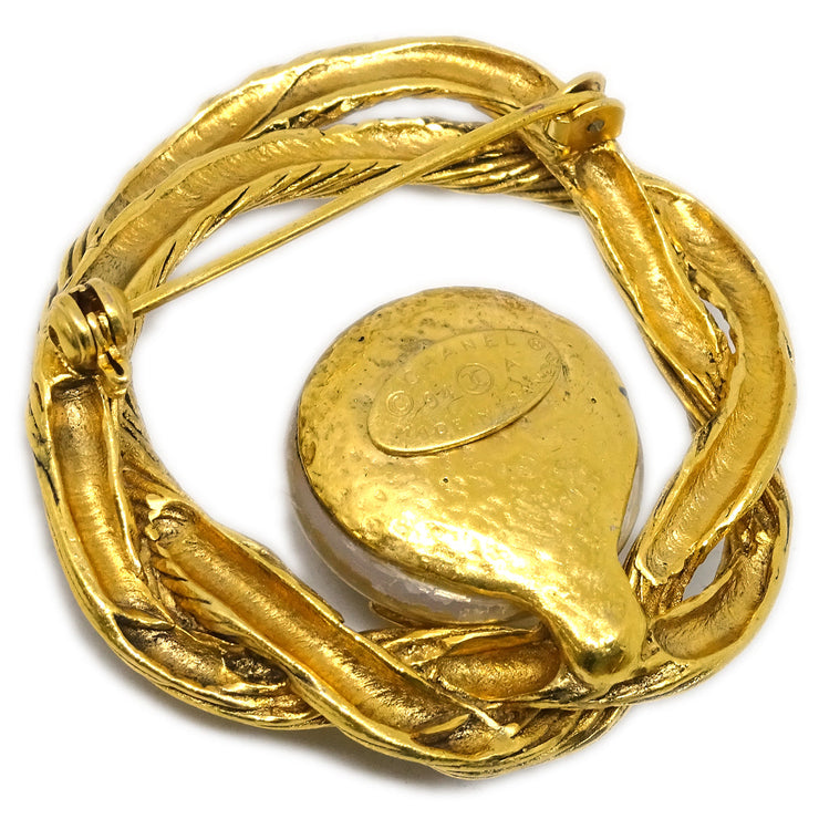 Chanel Gold Brooch Pin Costume Pearl 94A