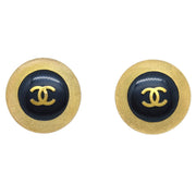 Chanel Button Earrings Clip-On Black Gold 94P