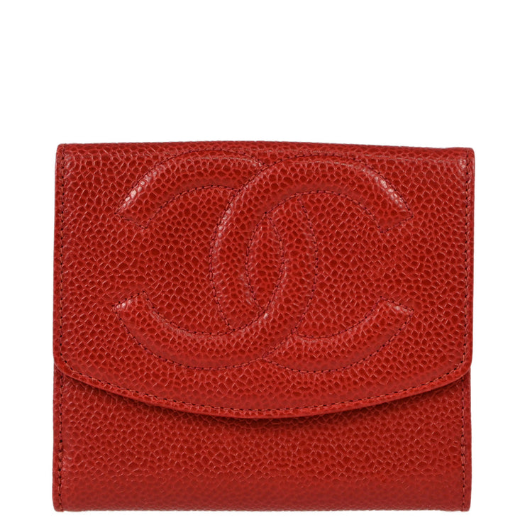 Chanel Red Caviar Bifold Wallet Purse