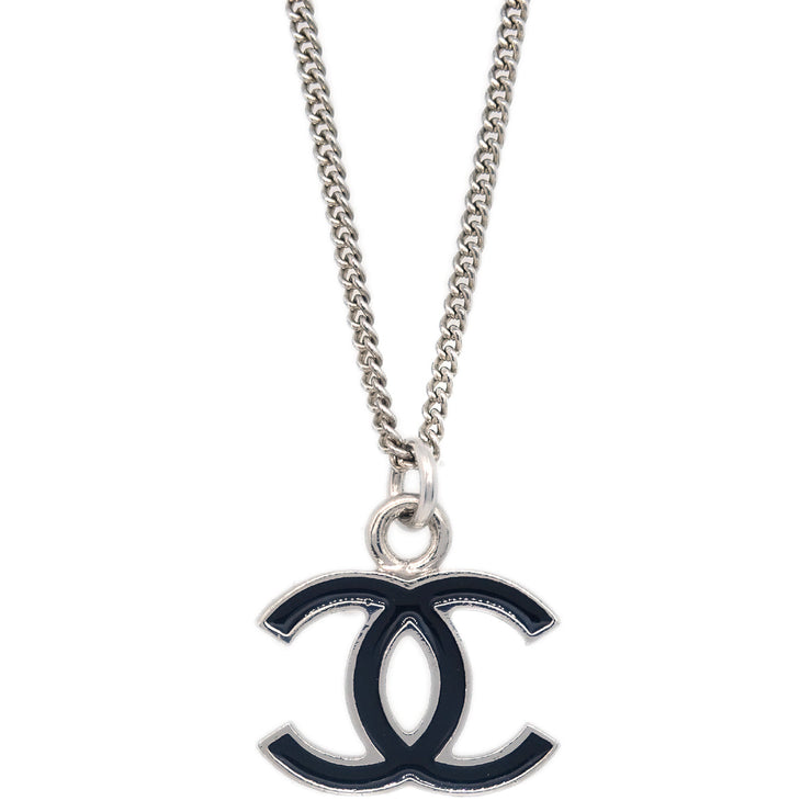 Chanel CC Chain Necklace Silver Black 07V