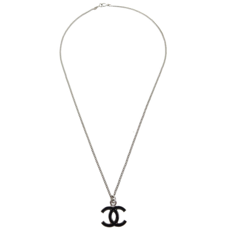 Chanel CC Chain Necklace Silver Black 07V