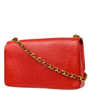 Chanel 1989-1991 Red Lizard Single Flap Shoulder Bag