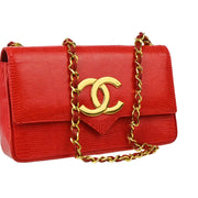 Chanel 1989-1991 Red Lizard Single Flap Shoulder Bag