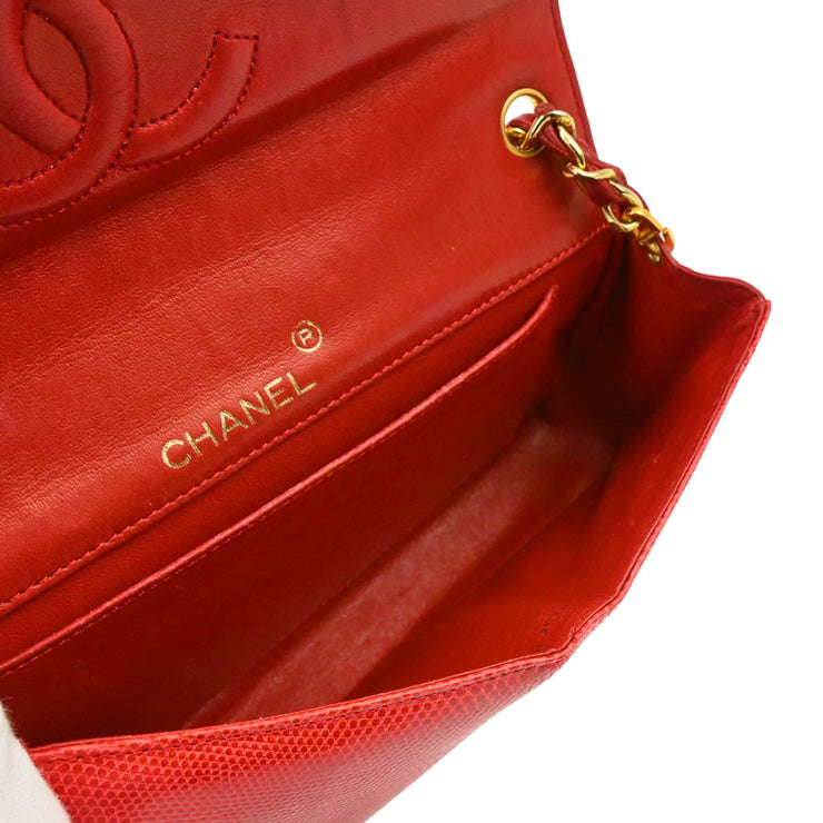 Chanel 1989-1991 Red Lizard Single Flap Shoulder Bag