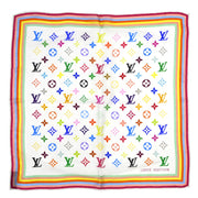 Louis Vuitton White Silk Multicolor Scarf Handkerchief M71913 Small Good