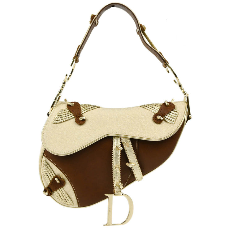 Christian Dior Gold Brown Saddle Handbag