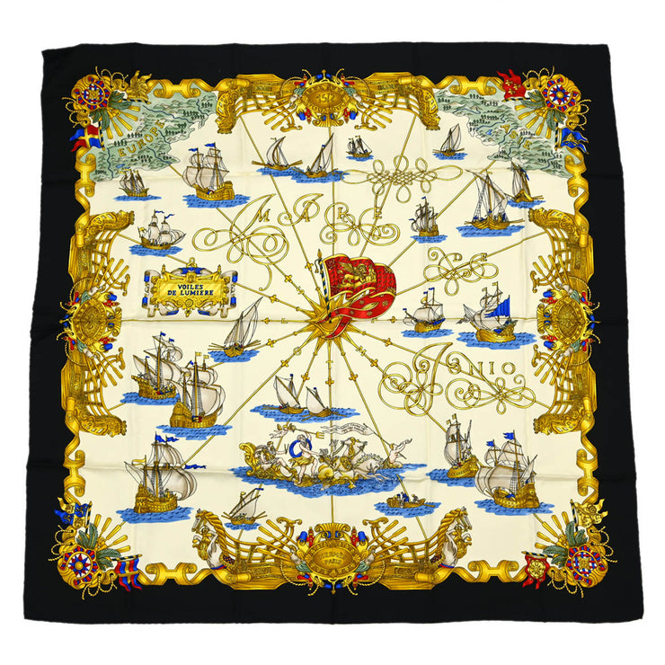 Hermes Scarf Carre 90 Voiles De Lumiere Black Small Good