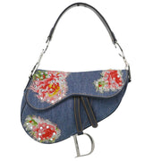 Christian Dior Blue Denim Patchwork Saddle Handbag