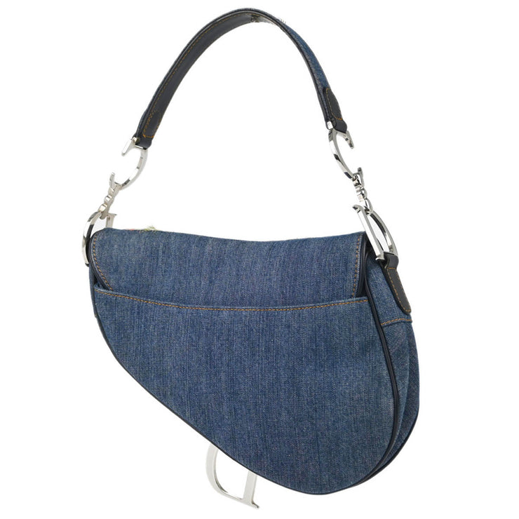 Christian Dior Blue Denim Patchwork Saddle Handbag